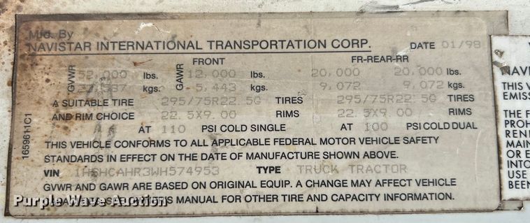 image for item EK4867 1998 International  8100 dump truck