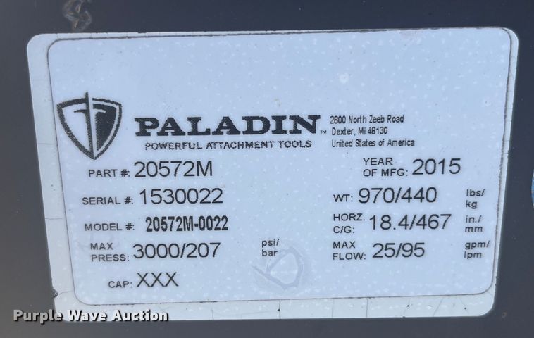 image for item EK8701 2015 Paladin 20572M-0022 skid steer sweeper