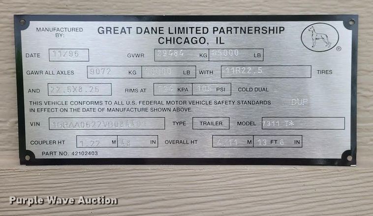 image for item EK8718 1997 Great Dane dry van trailer