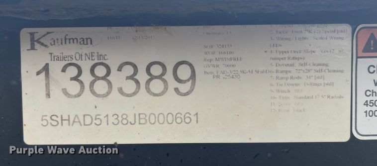 image for item EK8719 2018 Kaufman drop deck equipment trailer