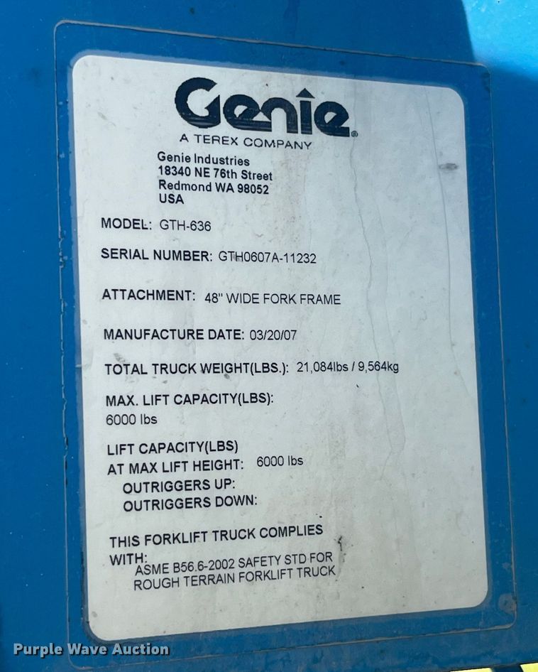 image for item EK8741 2007 Genie GTH-636 telehandler