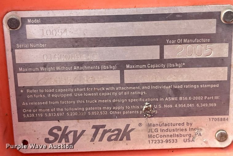 image for item EK8751 2005 Skytrak 10054 telehandler