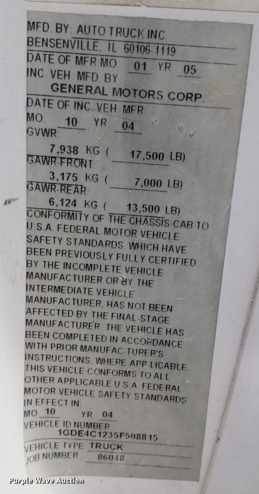 image for item KA9934 2005 GMC C4500 flatbed truck