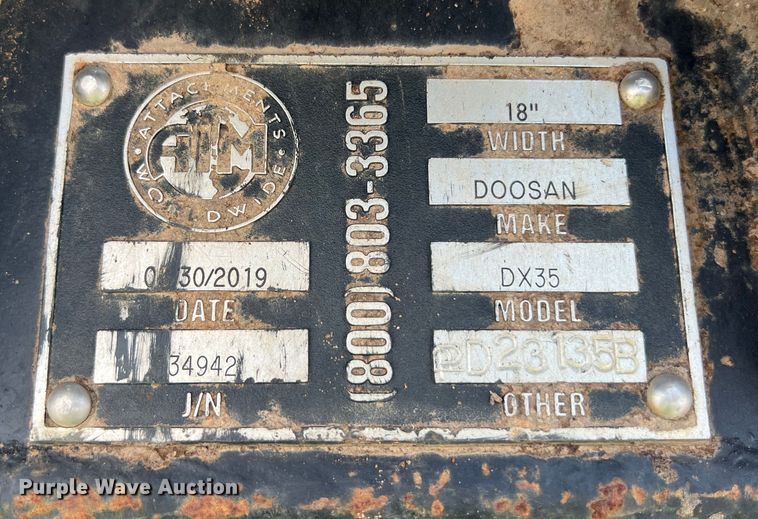 image for item LU9949 2019 Doosan DX35 mini excavator