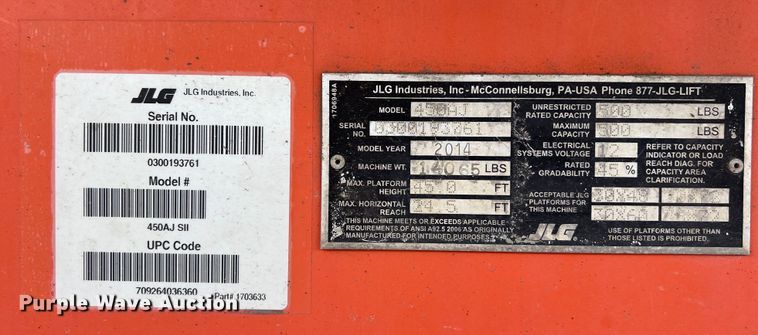 image for item LU9956 2014 JLG 450AJ Series II boom lift