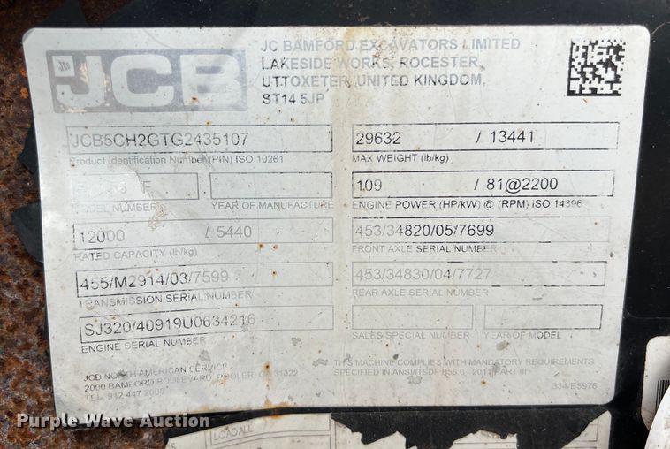 image for item LU9958 2016 JCB 512-56 F telehandler