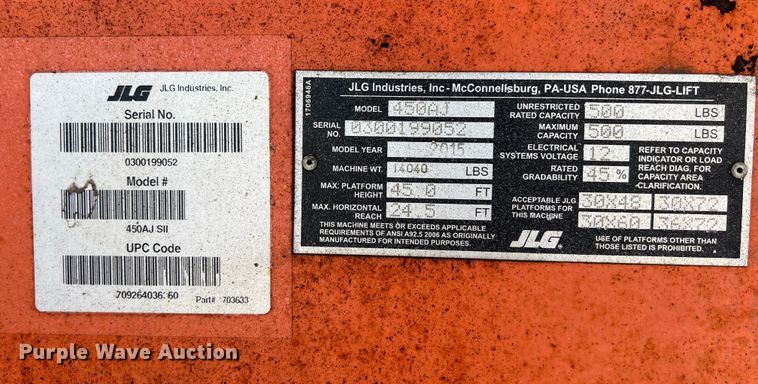 image for item LU9959 2015 JLG 450AJ boom lift