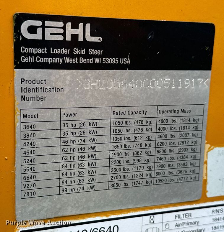 image for item MU9838 2010 Gehl 5640 Turbo E Series skid steer loader