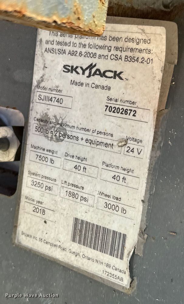 image for item MU9873 2018 SkyJack  SJIII 4740 scissor lift