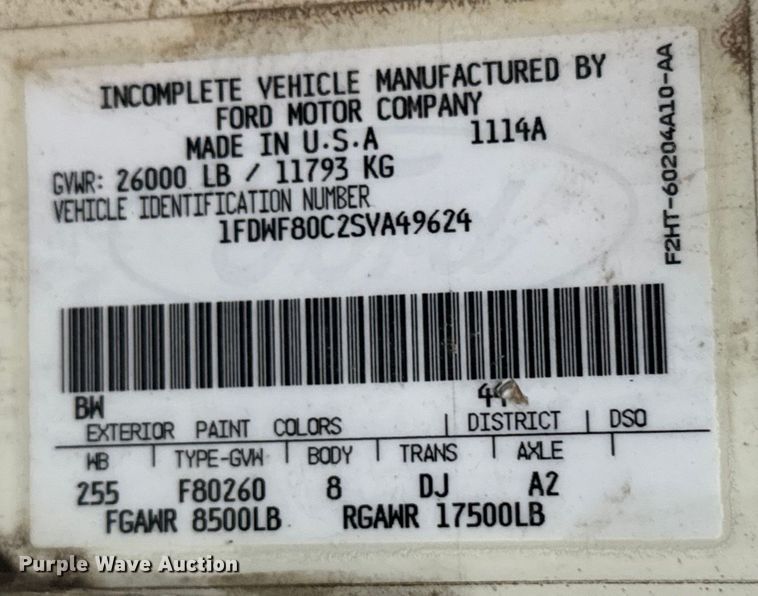 image for item NL9872 1995 Ford F800 dump truck