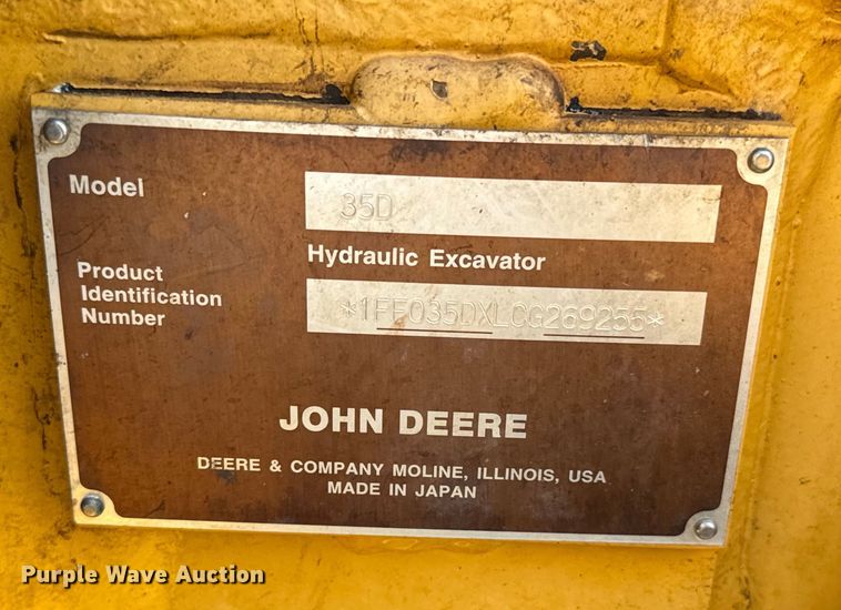 image for item NQ9608 2012 John Deere 35D mini excavator