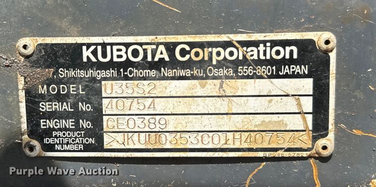 image for item NQ9612 2012 Kubota U35S2 mini excavator