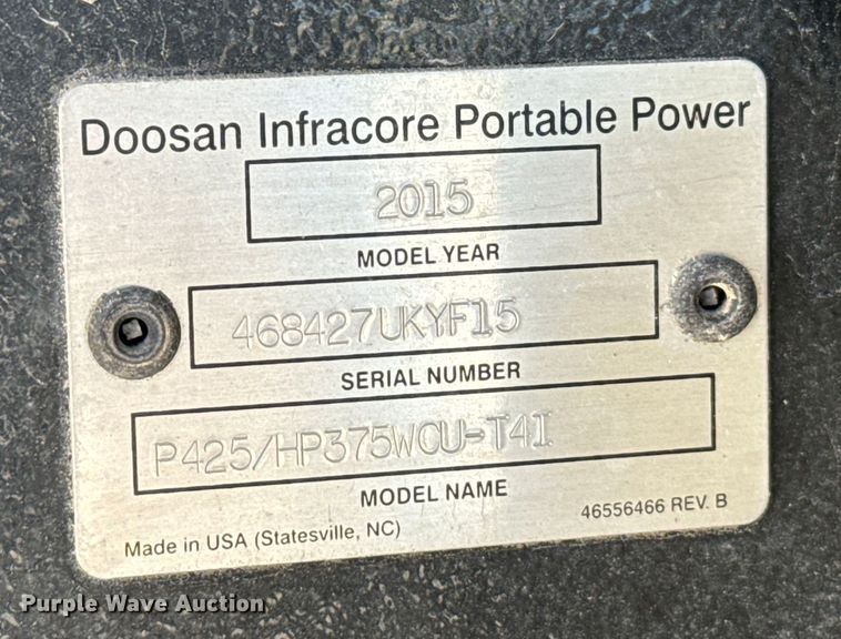 image for item NQ9614 2015 Doosan P425 air compressor