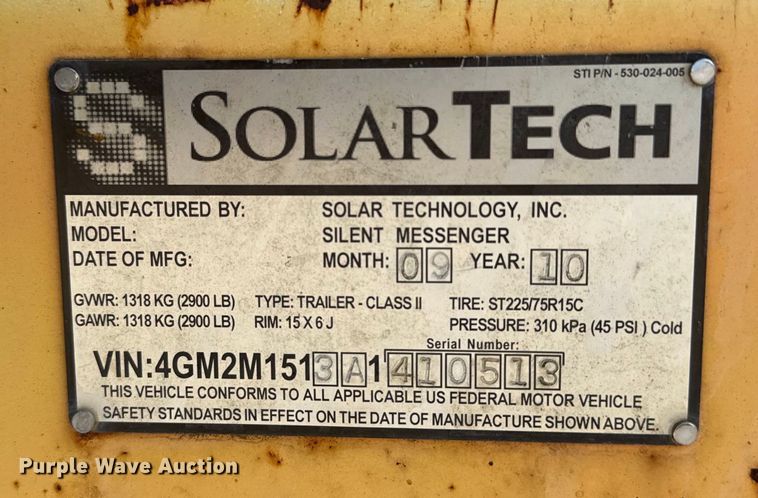 image for item NQ9616 2010 SolarTech Silent Messenger  message board trailer