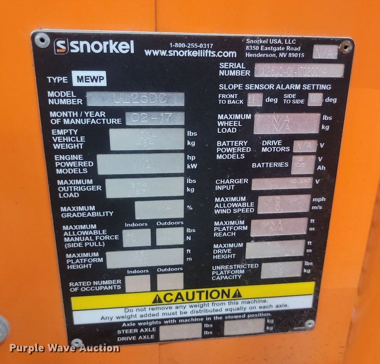 image for item OD9563 2017 Snorkel UL25DC vertical lift