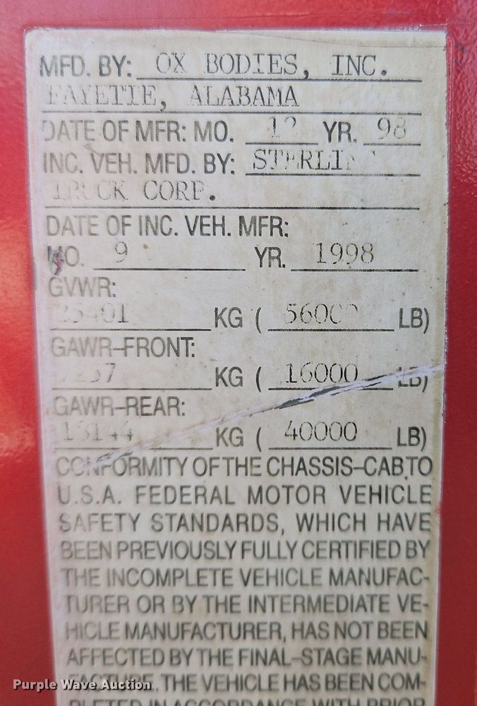 image for item OK9966 1999 Sterling  LT9511 dump truck