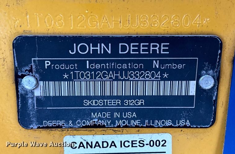 image for item ZA0470 2018 John Deere 312GR skid steer loader