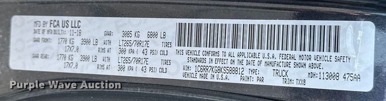 image for item DJ6242 2019 Dodge Ram 1500 Classic Crew Cab pickup truck