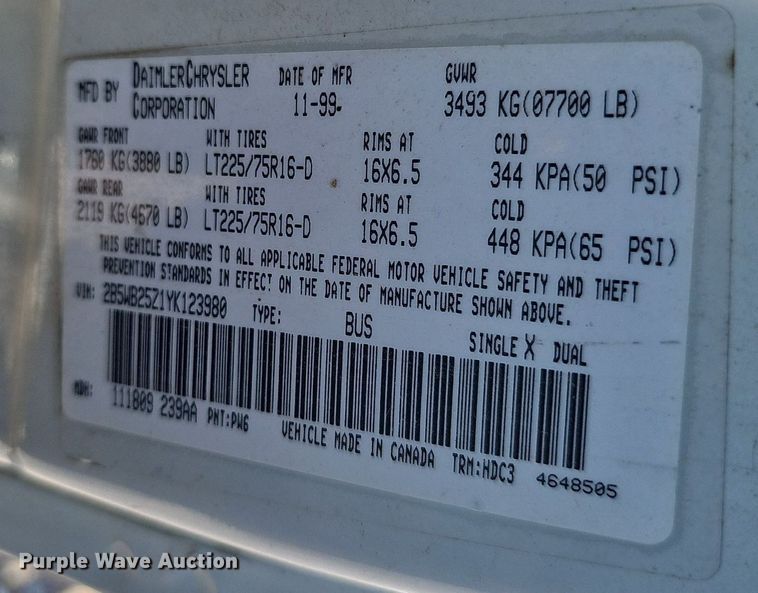 image for item DP0968 2000 Dodge Ram 2500 van