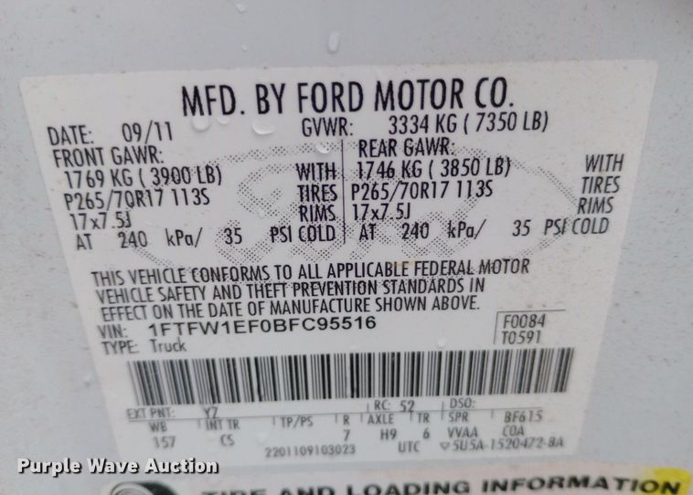 image for item DP1097 2011 Ford F150 Crew Cab pickup truck