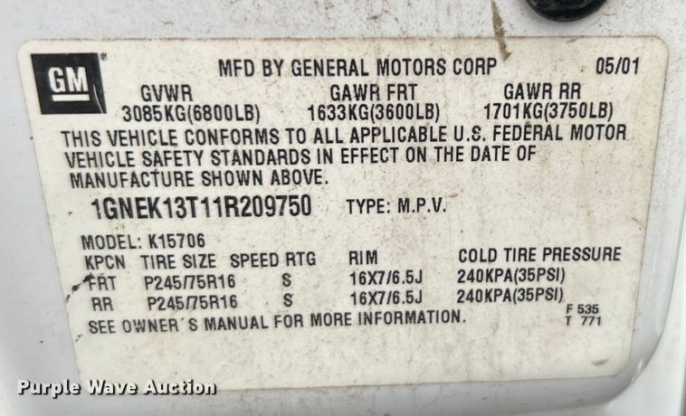 image for item DP1135 2001 Chevrolet Tahoe SUV