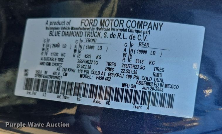 image for item DQ4390 2009 Ford F650 Super Duty XL dump truck