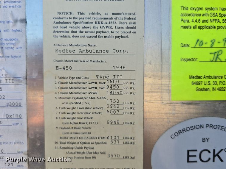 image for item DQ4391 1998 Ford E450 ambulance