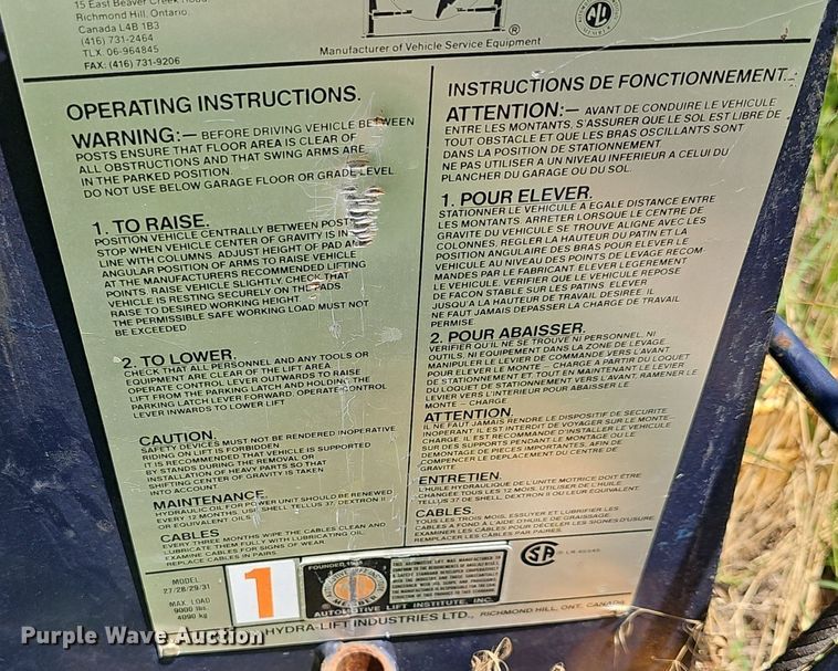 image for item DQ4394 Hydra-Lift  two post automotive lift