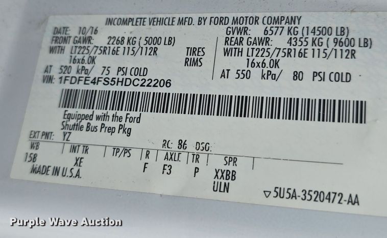 image for item DQ4415 2017 Goshen Ford Impulse Ford220 shuttle bus