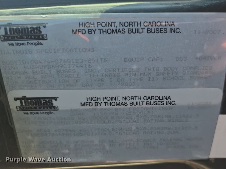 image for item DQ4419 2009 Thomas Built B2 school bus