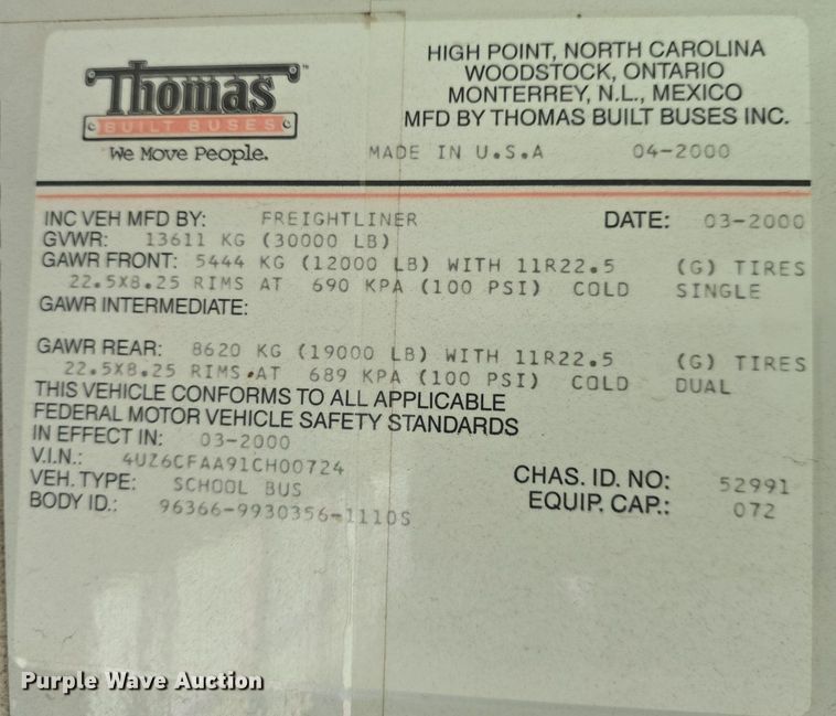 image for item DQ4439 2001 Freightliner FS65 school bus