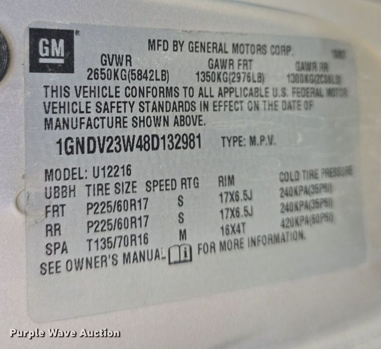 image for item DQ4440 2008 Chevrolet Uplander LS van