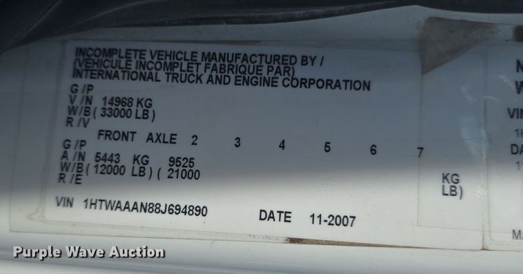 image for item DQ4460 2008 International Workstar 7300 dump truck