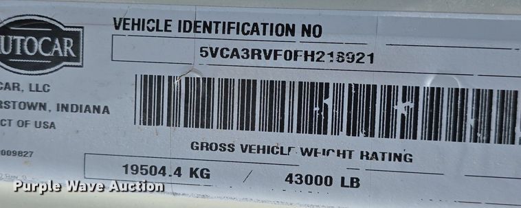 image for item DQ4461 2015 Autocar Xpeditor ACX42 refuse truck