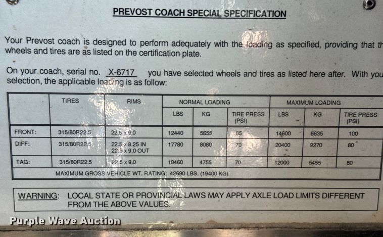 image for item DQ6833 1999 Prevost coach bus