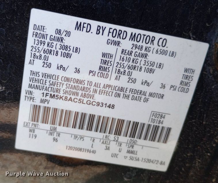 image for item DQ7193 2020 Ford Explorer Police Interceptor SUV