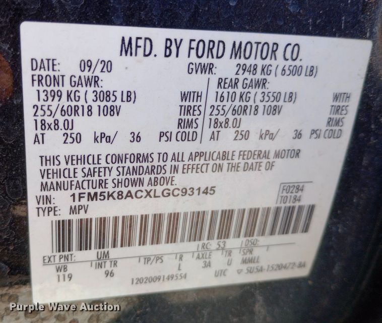 image for item DQ7194 2020 Ford Explorer Police Interceptor SUV