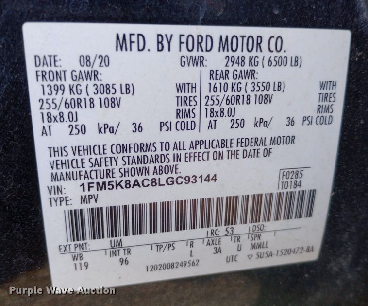 image for item DQ7195 2020 Ford Explorer Police Interceptor SUV