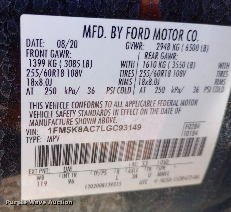 image for item DQ7196 2020 Ford Explorer Police Interceptor SUV