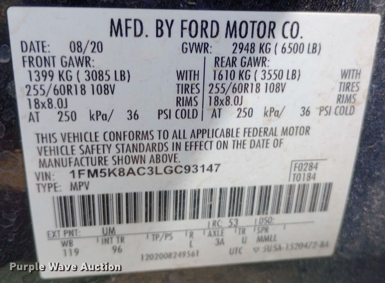 image for item DQ7197 2020 Ford Explorer Police Interceptor SUV