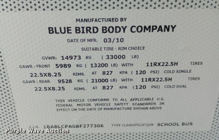 image for item DQ7206 2011 Blue Bird school bus