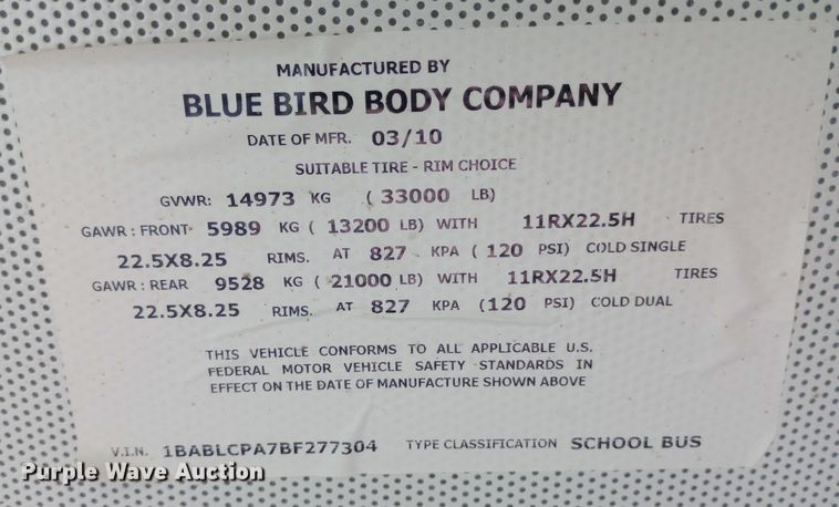 image for item DQ7207 2011 Blue Bird school bus