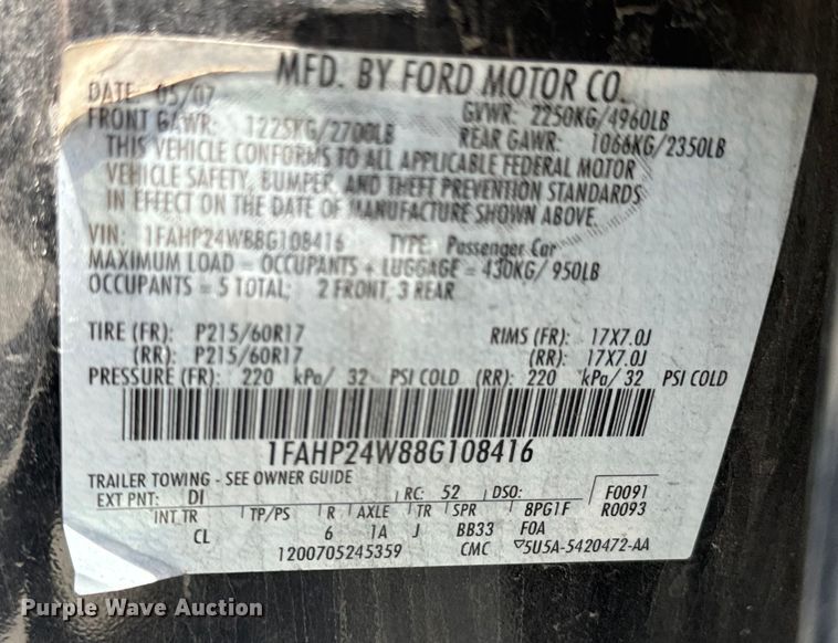 image for item DX0810 2008 Ford Taurus 