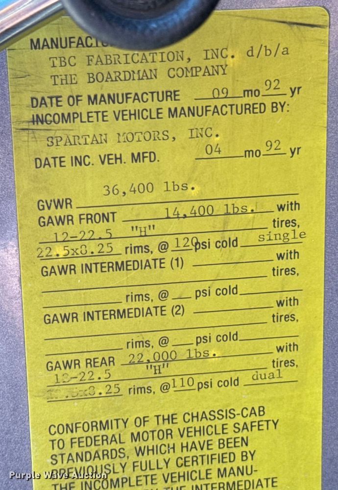 image for item DX0815 1992 Spartan 5186 600 pumper fire truck