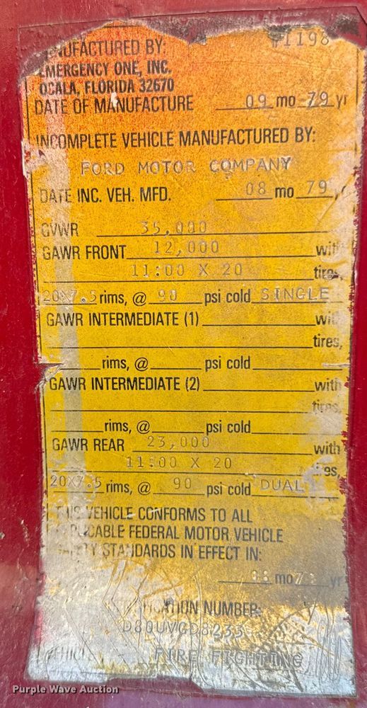 image for item DX0817 1980 Ford 8000 pumper fire truck