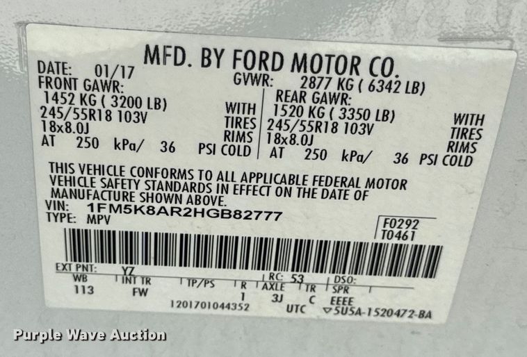 image for item EH6888 2017 Ford Explorer Police Interceptor  SUV