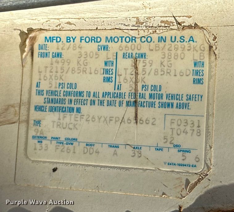 image for item EJ4396 1985 Ford F250 pickup truck