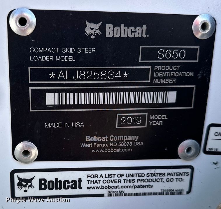 image for item EJ7002 2019 Bobcat  S650 skid steer loader