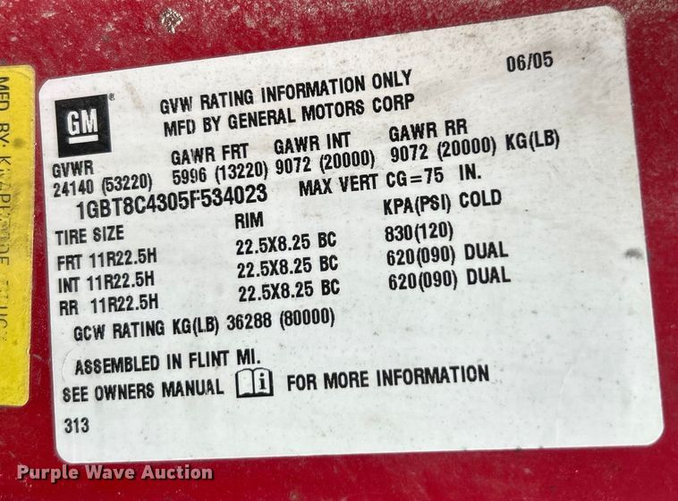 image for item EK4851 2005 Chevrolet  C8500 dump truck