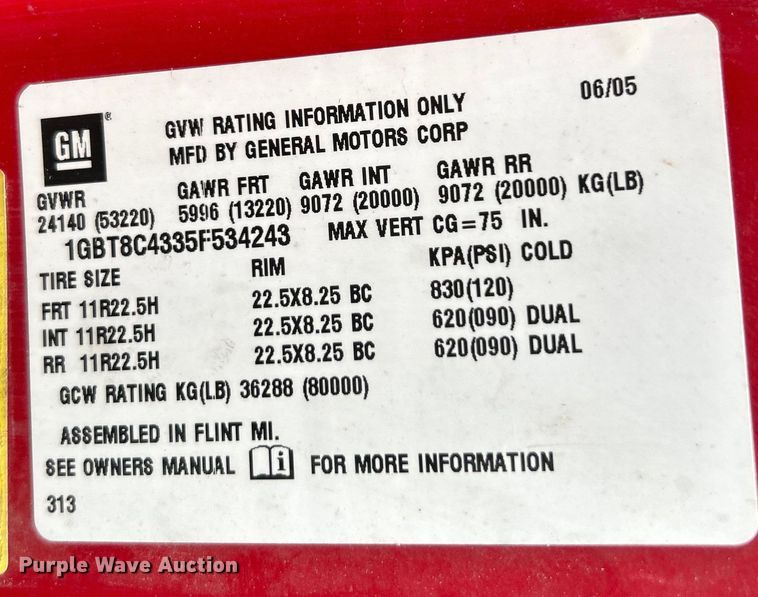 image for item EK4852 2005 Chevrolet  C8500 dump truck